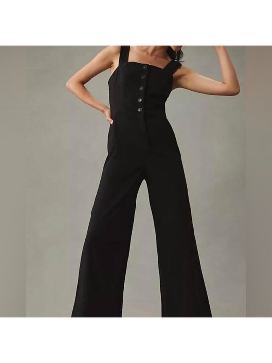 Anthropologie Pants - Maeve by Anthropologie The Colette Black Button Front Sleeveless Jumpsuit Size 6